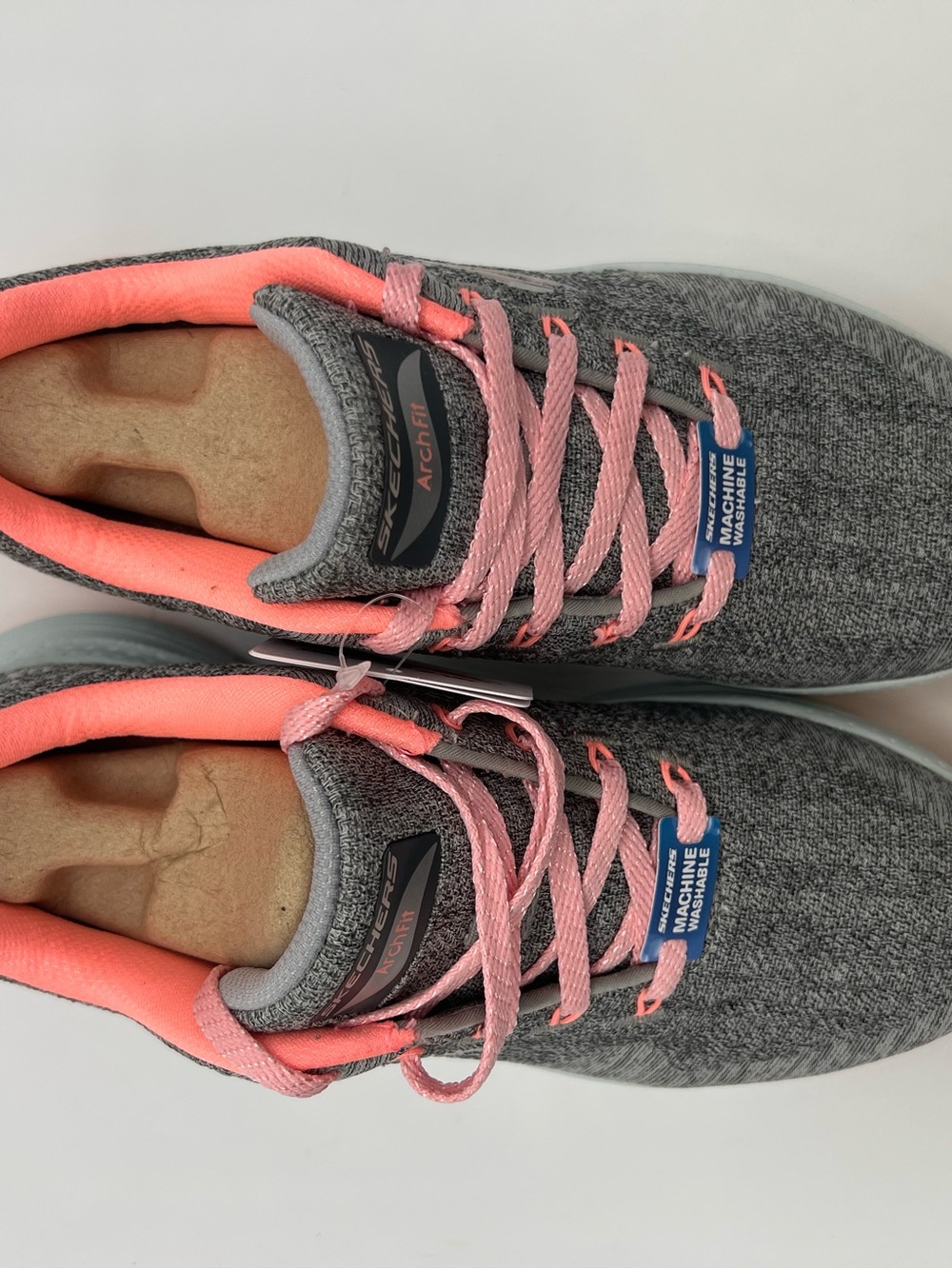 Skechers Women's Gray and Pink Slip-On Knit Sneakers - Picture 4 of 6